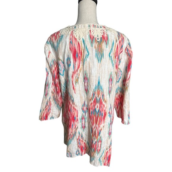 Chico’s Ikat Embroidered Multicolor Southwestern Open-Front Jacket 3/4 Sleeve 2X - Picture 4 of 7